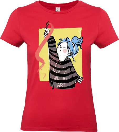 till death we do art - Ringelpullisprüche, Ringeldinger, streifenweise, Spruch, Weisheit, Motivation, Ringelpulli, SprücheShirt, Cartoon Illustration, Kunst, art, Statement, Handgezeichnet, Humor, Selbstironie, Streifenpulli, Spruchshirt, deutsch - Standard T-Shirt (Women)