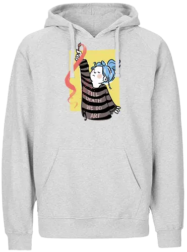 till death we do art - Ringelpullisprüche, Ringeldinger, streifenweise, Spruch, Weisheit, Motivation, Ringelpulli, SprücheShirt, Cartoon Illustration, Kunst, art, Statement, Handgezeichnet, Humor, Selbstironie, Streifenpulli, Spruchshirt, deutsch - Fairtrade Hoodie