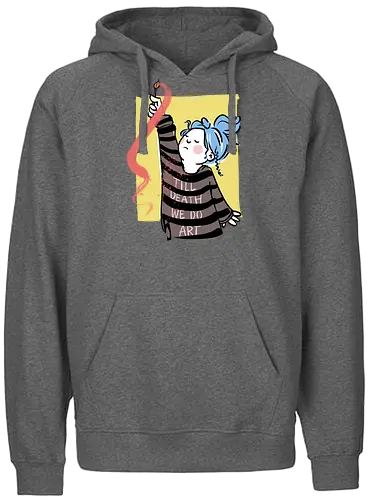 till death we do art - Ringelpullisprüche, Ringeldinger, streifenweise, Spruch, Weisheit, Motivation, Ringelpulli, SprücheShirt, Cartoon Illustration, Kunst, art, Statement, Handgezeichnet, Humor, Selbstironie, Streifenpulli, Spruchshirt, deutsch - Fairtrade Hoodie