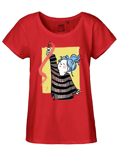 till death we do art - Ringelpullisprüche, Ringeldinger, streifenweise, Spruch, Weisheit, Motivation, Ringelpulli, SprücheShirt, Cartoon Illustration, Kunst, art, Statement, Handgezeichnet, Humor, Selbstironie, Streifenpulli, Spruchshirt, deutsch - Fairtrade Girl Shirt