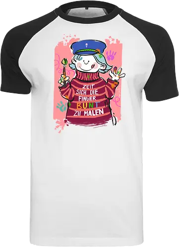 Zeit sich die Finger bunt zu malen - Selbstironie, Streifenpulli, Spruchshirt, deutsch, Ringelpullisprüche, Ringeldinger, streifenweise, Spruch, Weisheit, Motivation, Ringelpulli, SprücheShirt, Cartoon Illustration, malen, kreativ, bunt, farbe, Statement, Handgezeichnet, Humor - Raglan T-Shirt