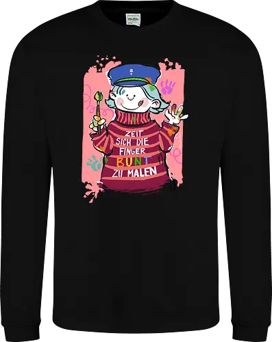 Zeit sich die Finger bunt zu malen - Selbstironie, Streifenpulli, Spruchshirt, deutsch, Ringelpullisprüche, Ringeldinger, streifenweise, Spruch, Weisheit, Motivation, Ringelpulli, SprücheShirt, Cartoon Illustration, malen, kreativ, bunt, farbe, Statement, Handgezeichnet, Humor - Sweatshirt