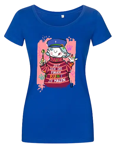 Zeit sich die Finger bunt zu malen - Selbstironie, Streifenpulli, Spruchshirt, deutsch, Ringelpullisprüche, Ringeldinger, streifenweise, Spruch, Weisheit, Motivation, Ringelpulli, SprücheShirt, Cartoon Illustration, malen, kreativ, bunt, farbe, Statement, Handgezeichnet, Humor - Women T-Shirt