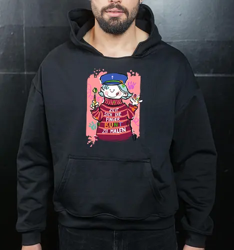 Zeit sich die Finger bunt zu malen - Selbstironie, Streifenpulli, Spruchshirt, deutsch, Ringelpullisprüche, Ringeldinger, streifenweise, Spruch, Weisheit, Motivation, Ringelpulli, SprücheShirt, Cartoon Illustration, malen, kreativ, bunt, farbe, Statement, Handgezeichnet, Humor - Cropped Hoodie