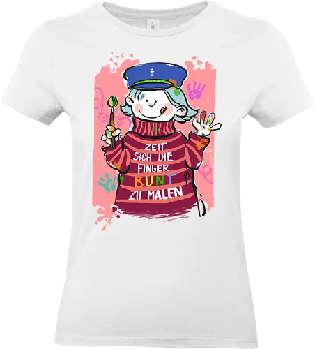 Zeit sich die Finger bunt zu malen - Selbstironie, Streifenpulli, Spruchshirt, deutsch, Ringelpullisprüche, Ringeldinger, streifenweise, Spruch, Weisheit, Motivation, Ringelpulli, SprücheShirt, Cartoon Illustration, malen, kreativ, bunt, farbe, Statement, Handgezeichnet, Humor - Standard T-Shirt (Women)