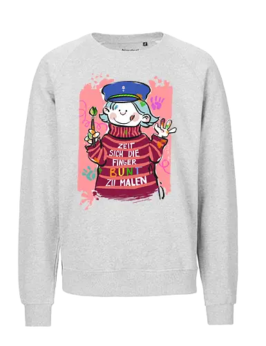 Zeit sich die Finger bunt zu malen - Selbstironie, Streifenpulli, Spruchshirt, deutsch, Ringelpullisprüche, Ringeldinger, streifenweise, Spruch, Weisheit, Motivation, Ringelpulli, SprücheShirt, Cartoon Illustration, malen, kreativ, bunt, farbe, Statement, Handgezeichnet, Humor - Fairtrade Sweatshirt