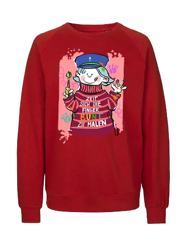 Zeit sich die Finger bunt zu malen - Selbstironie, Streifenpulli, Spruchshirt, deutsch, Ringelpullisprüche, Ringeldinger, streifenweise, Spruch, Weisheit, Motivation, Ringelpulli, SprücheShirt, Cartoon Illustration, malen, kreativ, bunt, farbe, Statement, Handgezeichnet, Humor - Fairtrade Sweatshirt