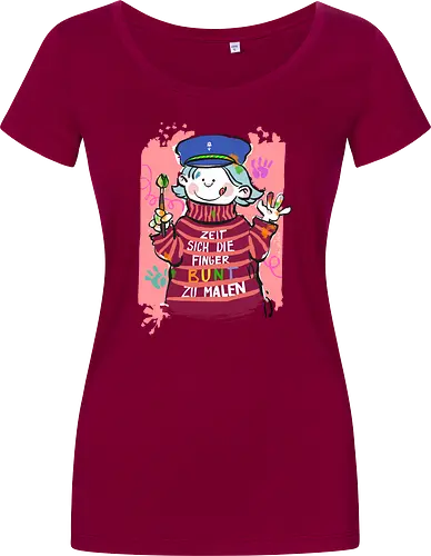 Zeit sich die Finger bunt zu malen - Selbstironie, Streifenpulli, Spruchshirt, deutsch, Ringelpullisprüche, Ringeldinger, streifenweise, Spruch, Weisheit, Motivation, Ringelpulli, SprücheShirt, Cartoon Illustration, malen, kreativ, bunt, farbe, Statement, Handgezeichnet, Humor - Women T-Shirt