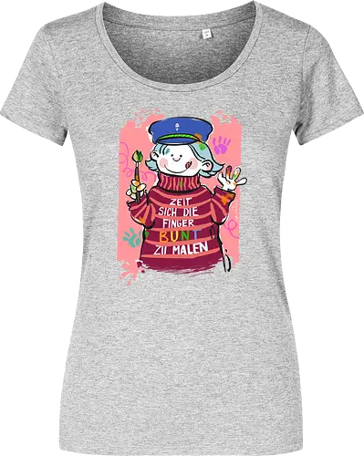 Zeit sich die Finger bunt zu malen - Selbstironie, Streifenpulli, Spruchshirt, deutsch, Ringelpullisprüche, Ringeldinger, streifenweise, Spruch, Weisheit, Motivation, Ringelpulli, SprücheShirt, Cartoon Illustration, malen, kreativ, bunt, farbe, Statement, Handgezeichnet, Humor - Women T-Shirt