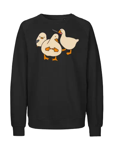 Duck Drama Artwork - duck art print, funny animal design, quirky duck illustration, playful duck art, humorous animal decor, bold duck graphic, unique animal print, gift for animal lovers, lively duck design, whimsical duck artwork - Fairtrade Sweatshirt