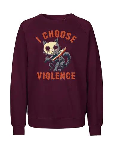 Halloween Cat - I Choose Violence - michael myers, funny cat, horror, halloween, trick or treat, cat humor, bad cat, I choose violence, friday, scary, holiday, don't boo, horror movie, creepy, slasher, spooky, spoopy, movie humor, cute cat, funny, cat joke, memes, internet meme, hilarious, funny meme, cat meme, meme, pumpkin spice - Fairtrade Sweatshirt