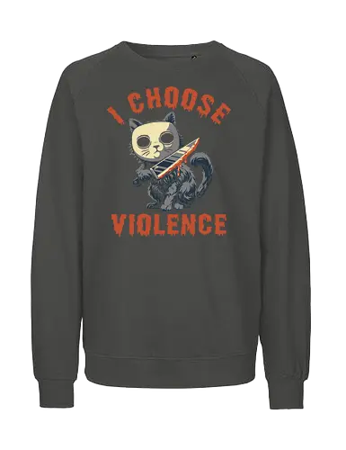 Halloween Cat - I Choose Violence - michael myers, funny cat, horror, halloween, trick or treat, cat humor, bad cat, I choose violence, friday, scary, holiday, don't boo, horror movie, creepy, slasher, spooky, spoopy, movie humor, cute cat, funny, cat joke, memes, internet meme, hilarious, funny meme, cat meme, meme, pumpkin spice - Fairtrade Sweatshirt