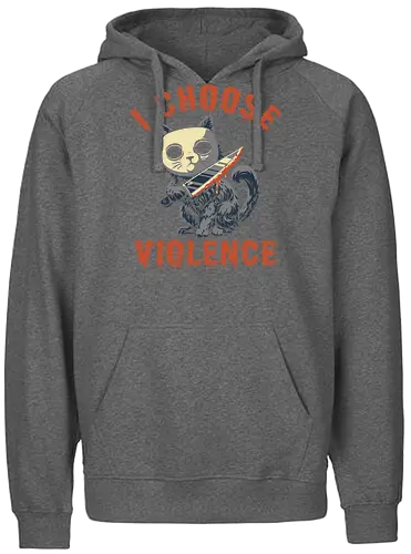 Halloween Cat - I Choose Violence - michael myers, funny cat, horror, halloween, trick or treat, cat humor, bad cat, I choose violence, friday, scary, holiday, don't boo, horror movie, creepy, slasher, spooky, spoopy, movie humor, cute cat, funny, cat joke, memes, internet meme, hilarious, funny meme, cat meme, meme, pumpkin spice - Fairtrade Hoodie