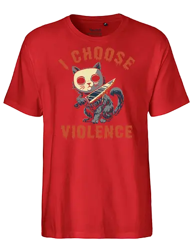 Halloween Cat - I Choose Violence - michael myers, funny cat, horror, halloween, trick or treat, cat humor, bad cat, I choose violence, friday, scary, holiday, don't boo, horror movie, creepy, slasher, spooky, spoopy, movie humor, cute cat, funny, cat joke, memes, internet meme, hilarious, funny meme, cat meme, meme, pumpkin spice - Fairtrade T-Shirt