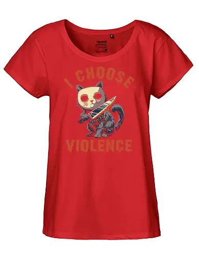Halloween Cat - I Choose Violence - michael myers, funny cat, horror, halloween, trick or treat, cat humor, bad cat, I choose violence, friday, scary, holiday, don't boo, horror movie, creepy, slasher, spooky, spoopy, movie humor, cute cat, funny, cat joke, memes, internet meme, hilarious, funny meme, cat meme, meme, pumpkin spice - Fairtrade Girl Shirt