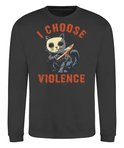 Halloween Cat - I Choose Violence - michael myers, funny cat, horror, halloween, trick or treat, cat humor, bad cat, I choose violence, friday, scary, holiday, don't boo, horror movie, creepy, slasher, spooky, spoopy, movie humor, cute cat, funny, cat joke, memes, internet meme, hilarious, funny meme, cat meme, meme, pumpkin spice - Sweatshirt