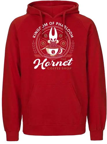 Pharloom Hornet Coffee Crest - Bug Knight, silksong, hallownest, the knight, hollow, hornet, indie game, shade, gamer, gaming, video game, coffee, pale king, grub, sherma - Fairtrade Hoodie
