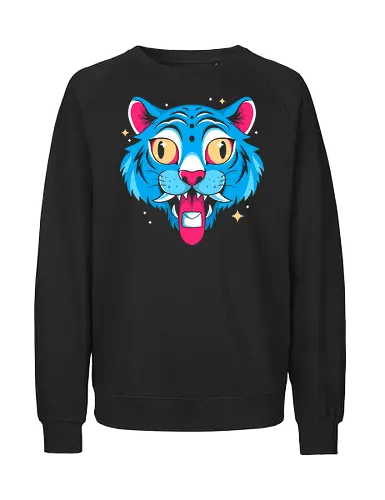 Message For You - modern mythology, funky beast, k-pop demon hunters, blue tiger, kpop art, demon hunter vibes, quirky pop culture, fantasy creature, cosmic humor, playful illustration, vibrant design, weird and cute, supernatural aesthetic, anime inspired, colorful chaos, bold animal art, cartoon tiger, unique fanart style, bizarre and fun - Fairtrade Sweatshirt
