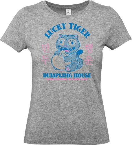 Lucky Tiger Dumpling House - cat, anime, derp, dumpling, food, foodie, funny, korean, kpop, lucky, mashup, parody, retro, tiger, vintage - Standard T-Shirt (Women)