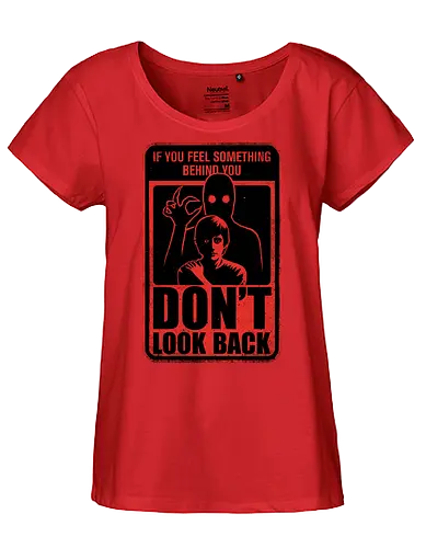 Horror Signs Creature Following - scary, cool, awesome, horror, horror stories, creepy, horror movies, books, spooky season, Halloween, creepypastas, shadow creature, shadow figure, smile, demon, spirit, shadow person, dead, ghost, sign, follow - Fairtrade Girl Shirt