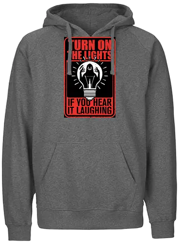 Horror Signs Darkness Creatures - scary, cool, awesome, horror, horror stories, creepy, horror movies, books, spooky season, Halloween, creepypastas, shadow creature, shadow figure, smile, demon, spirit, shadow person, dead, ghost, sign, follow, light, dark, darkness, laugh, laughing - Fairtrade Hoodie