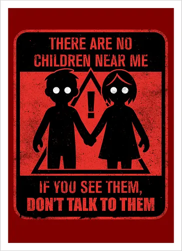 Horror Signs Shadow Children - scary, cool, awesome, horror, horror stories, creepy, horror movies, books, spooky season, Halloween, creepypastas, shadow creature, shadow figure, smile, demon, spirit, shadow person, dead, ghost, children, sign - Artprint
