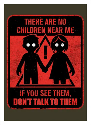 Horror Signs Shadow Children - scary, cool, awesome, horror, horror stories, creepy, horror movies, books, spooky season, Halloween, creepypastas, shadow creature, shadow figure, smile, demon, spirit, shadow person, dead, ghost, children, sign - Artprint