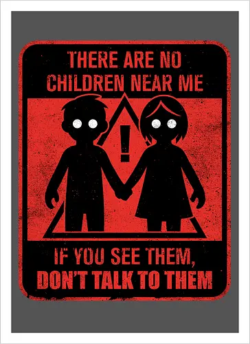 Horror Signs Shadow Children - scary, cool, awesome, horror, horror stories, creepy, horror movies, books, spooky season, Halloween, creepypastas, shadow creature, shadow figure, smile, demon, spirit, shadow person, dead, ghost, children, sign - Artprint