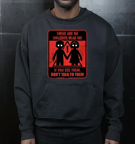 Horror Signs Shadow Children - scary, cool, awesome, horror, horror stories, creepy, horror movies, books, spooky season, Halloween, creepypastas, shadow creature, shadow figure, smile, demon, spirit, shadow person, dead, ghost, children, sign - Cropped Sweatshirt