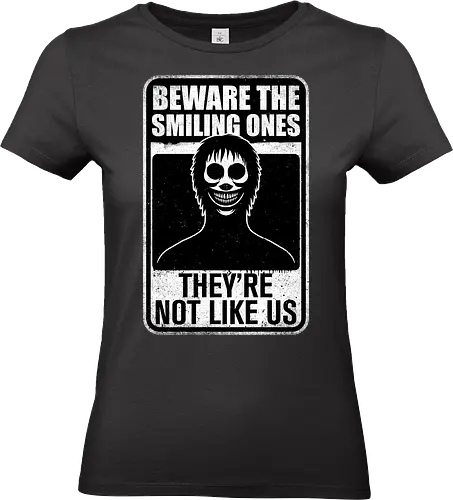 Horror Signs Smiling Creatures - scary, cool, awesome, horror, horror stories, creepy, horror movies, books, spooky season, Halloween, creepypastas, shadow creature, shadow figure, smile, demon, spirit, shadow person, dead, ghost, friend, friends, sign - Standard T-Shirt (Women)