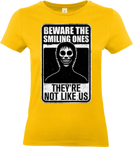 Horror Signs Smiling Creatures - scary, cool, awesome, horror, horror stories, creepy, horror movies, books, spooky season, Halloween, creepypastas, shadow creature, shadow figure, smile, demon, spirit, shadow person, dead, ghost, friend, friends, sign - Standard T-Shirt (Women)