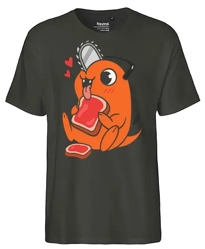  Happy Pochita - Pochita, Chainsaw, anime, manga, cute, kawaii, food, art print, t-shirt design, fan art, Denji, Chainsaw Devil, anime fan gift, retro anime, geek art, Japanese manga - Fairtrade T-Shirt