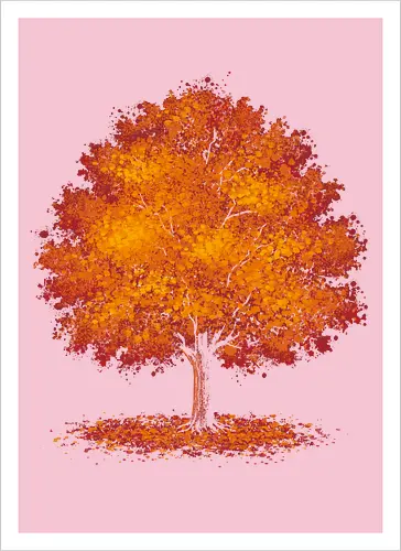 Impressionist autumn - nature, tree, leaves, forest, orange, seasons, autumn, halloween - Artprint