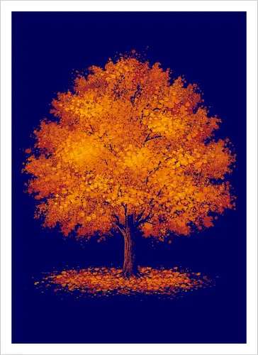 Impressionist autumn - nature, tree, leaves, forest, orange, seasons, autumn, halloween - Artprint