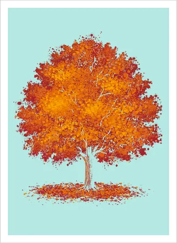 Impressionist autumn - nature, tree, leaves, forest, orange, seasons, autumn, halloween - Artprint