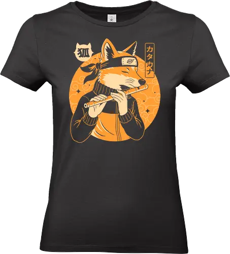 Flute Ninja - flute ninja, fox, flute, ninja style, animal art, musical illustration, whimsical, indie merch, cute badass, anime vibes, stealth, melody - Standard T-Shirt (Women)