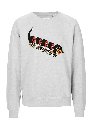 Wiener Roll - Dachshund, sushi, dog, sausage dog, wiener dog, art print, t-shirt design, funny, cute, humorous, food art, animal lover gift, Japanese food, minimalist, dog lover, pet owner, sushi lover - Fairtrade Sweatshirt