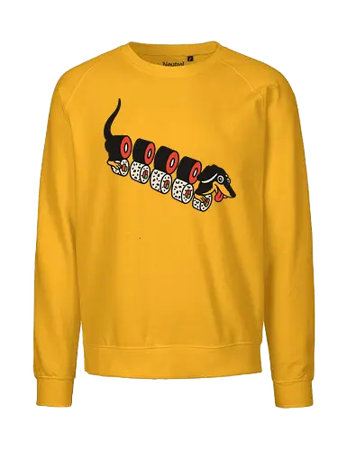 Wiener Roll - Dachshund, sushi, dog, sausage dog, wiener dog, art print, t-shirt design, funny, cute, humorous, food art, animal lover gift, Japanese food, minimalist, dog lover, pet owner, sushi lover - Fairtrade Sweatshirt