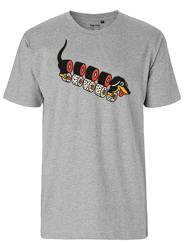 Wiener Roll - Dachshund, sushi, dog, sausage dog, wiener dog, art print, t-shirt design, funny, cute, humorous, food art, animal lover gift, Japanese food, minimalist, dog lover, pet owner, sushi lover - Fairtrade T-Shirt