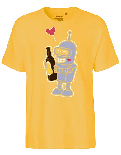 Bender's True Love - heart, bottle, booze, Bender, beer, robot, love  cartoon, animation, funny, humor, meme  fan art, pop culture, Matt Groening, parody  cute, adorable - Fairtrade T-Shirt