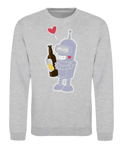 Bender's True Love - heart, bottle, booze, Bender, beer, robot, love  cartoon, animation, funny, humor, meme  fan art, pop culture, Matt Groening, parody  cute, adorable - Sweatshirt