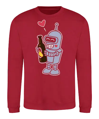 Bender's True Love - heart, bottle, booze, Bender, beer, robot, love  cartoon, animation, funny, humor, meme  fan art, pop culture, Matt Groening, parody  cute, adorable - Sweatshirt