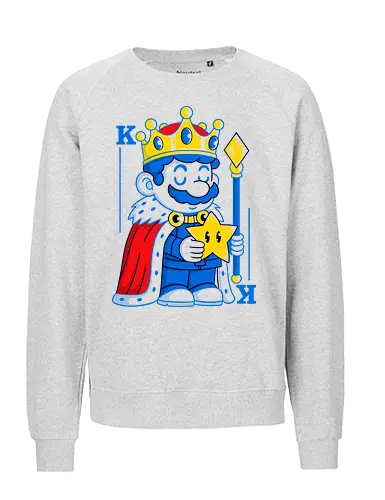 King of Stars - king of stars, retro game art, mario parody, video game nostalgia, mustache hero, pop art design, gamer fashion, geek style, magical star, nerd culture, funny king art, unique graphic tee, crown and star, retro vibes, cosplay inspired - Fairtrade Sweatshirt