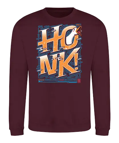 HONK! - goose honk, funny goose, aggressive goose, goose meme, honk design, japanese tech style, vibrant colors, meme t-shirt, funny animal shirt, goose lover, goose warning, honk goose, quirky streetwear, bold typography design, japanese inspired humor, cyber goose, techwear aesthetic, comedy shirt, internet meme shirt, funny gift - Sweatshirt