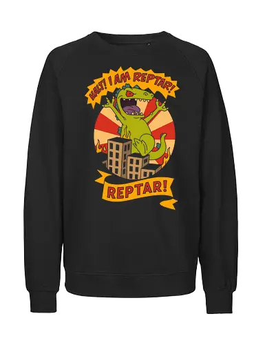 King Reptar - Reptar, Rugrats, Nickelodeon, 90s cartoon, 90s nostalgia, classic cartoon, Reptar bar, Angelica Pickles, vintage art, retro, fan art, t-shirt design, art print, pop culture, geek art, throwback - Fairtrade Sweatshirt