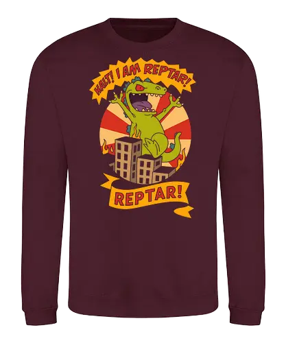 King Reptar - Reptar, Rugrats, Nickelodeon, 90s cartoon, 90s nostalgia, classic cartoon, Reptar bar, Angelica Pickles, vintage art, retro, fan art, t-shirt design, art print, pop culture, geek art, throwback - Sweatshirt