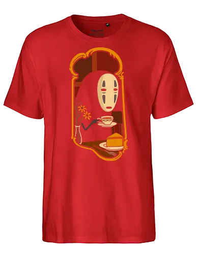 Afternoon Tea with  - Spirited Away, famous anime, anime, manga, art print, t-shirt design, Hayao Miyazaki, fan art, Japanese animation, tea, cute, minimalist, serene, geek art, movie fan gift - Fairtrade T-Shirt