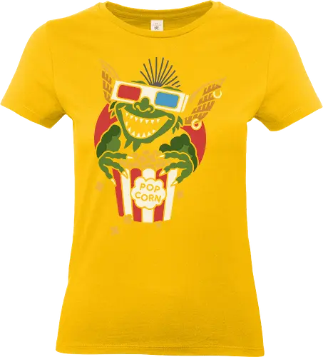 Popcorn Gremlin - Gremlins, Gizmo, classic movie, 80s movie, horror-comedy, fan art, t-shirt design, art print, pop culture, geek art, movie night, monster, popcorn, retro, throwback, cinema, horror fan - Standard T-Shirt (Women)