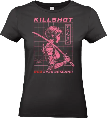 Red Eyes Samurai - samurai girl, japanese, anime, anime girls, katana, sword, cyberpunk, pink, red eyes, killshot, samurai, samurai warrior - Standard T-Shirt (Women)