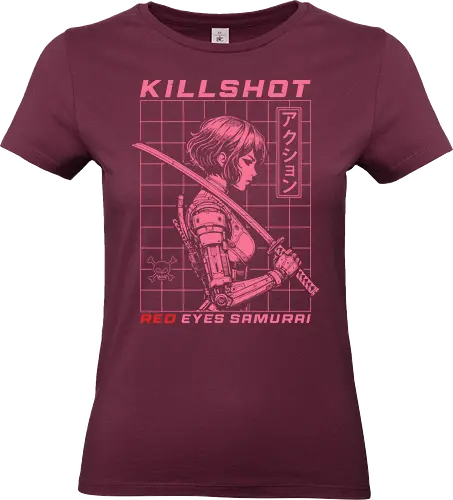 Red Eyes Samurai - samurai girl, japanese, anime, anime girls, katana, sword, cyberpunk, pink, red eyes, killshot, samurai, samurai warrior - Standard T-Shirt (Women)